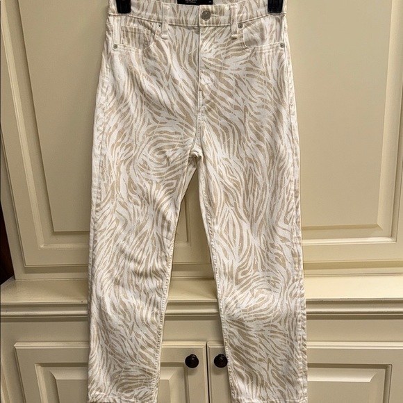 Hudson Distorted Zebra Holly Jeans Straight Leg Stretch Cream Tan Hi Rise Sz 28 - Picture 9 of 16